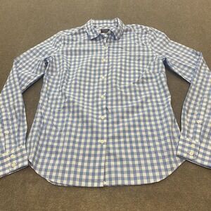 Untuckit Blouse Womens Size 2 Button Up Long Sleeve Shirt Blue White Checkered
